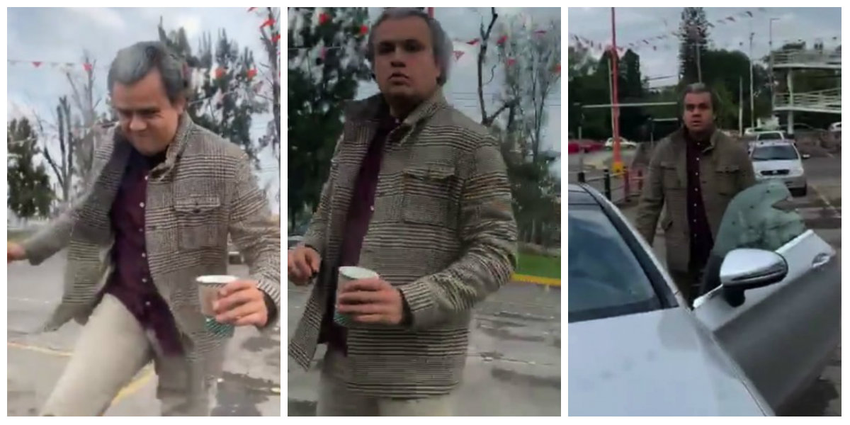 Le lanza su café a una mujer por percance vial con su Mercedez Benz