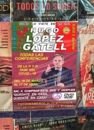 Venden conferencias de López-Gatell en puestos de películas piratas