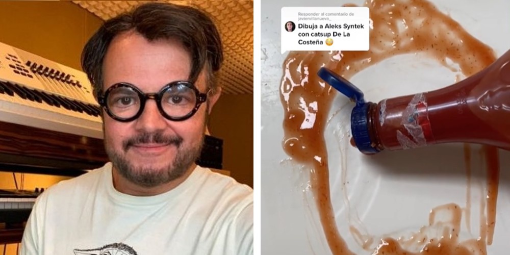 ¡Es puro tomate! La reacción de Aleks Syntek al ver el retrato que le hicieron con cátsup