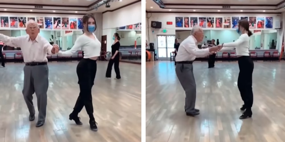 Abuelito de 96 años se hace viral por su baile con una joven maestra