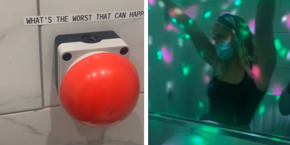 Joven presiona un botón rojo en el baño de un restaurante y el resultado se hace viral