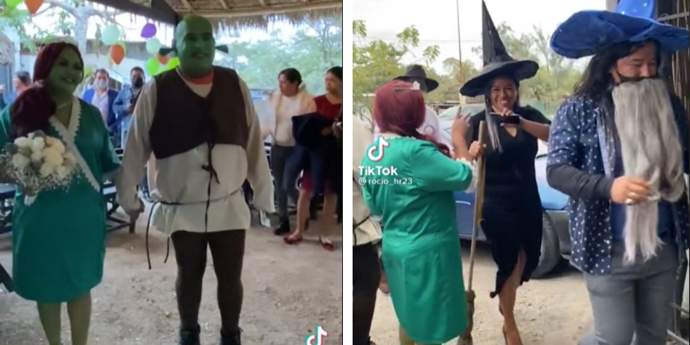 Novios se visten de Shrek y Fiona en su boda y se hacen virales en TikTok