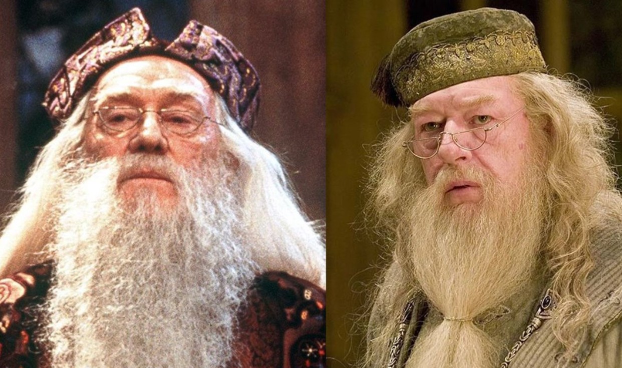 Richard Harris interpretó al querido profesor Albus Dumbledore, el sabio director de Hogwarts, en las dos primeras películas de la saga: "Harry Potter y la piedra filosofal" y "Harry Potter y la cámara secreta". Su actuación transmitía una imagen tranquila, amable y paternal del personaje. Tras su fallecimiento en 2002, la producción tuvo que buscar a un nuevo actor para continuar con el papel y a partir de "Harry Potter y el prisionero de Azkaban", Michael Gambon asumió el personaje.